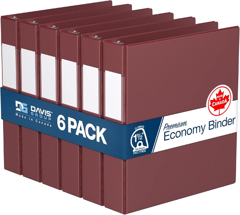 Davis Group Premium Economy 6-Pack 3-Ring Binders for School or Office, D-Ring Binders, 1.5 Inch, Burgundy - Image 1